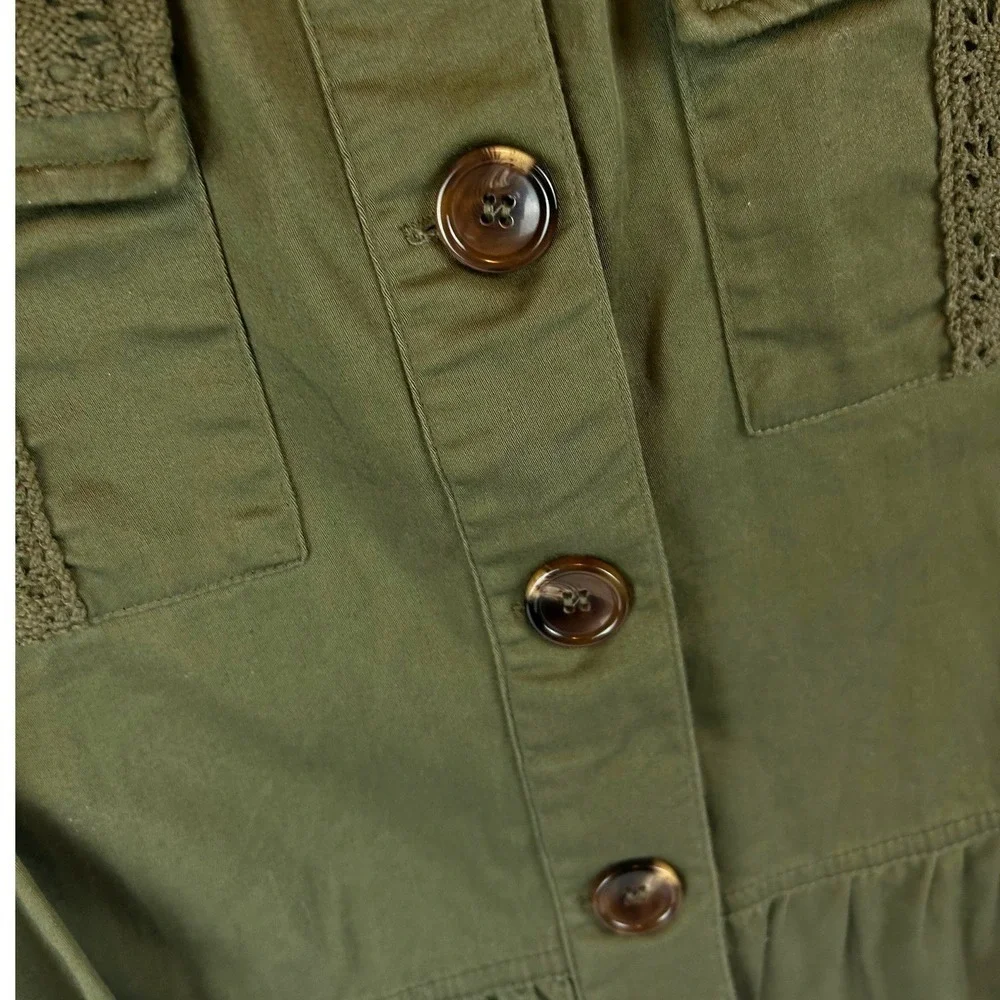 Kate‎ & Sam Olive Green Embroidered Peplum Utility Jacket Women Boho Lace Medium